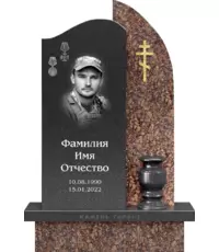 Памятник Контур судьбы с золотым крестом и коричневым гранитом | Москва, СПб | Камень Гарант