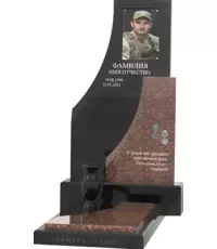 Памятник Гермес военному с коричневым гранитом и цветным портретом | Москва, СПб | Камень Гарант