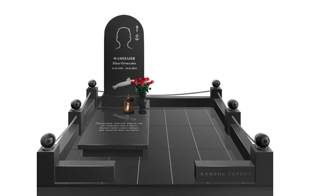 Мемориальный комплекс с плитой, плиткой и поребриком из гранита